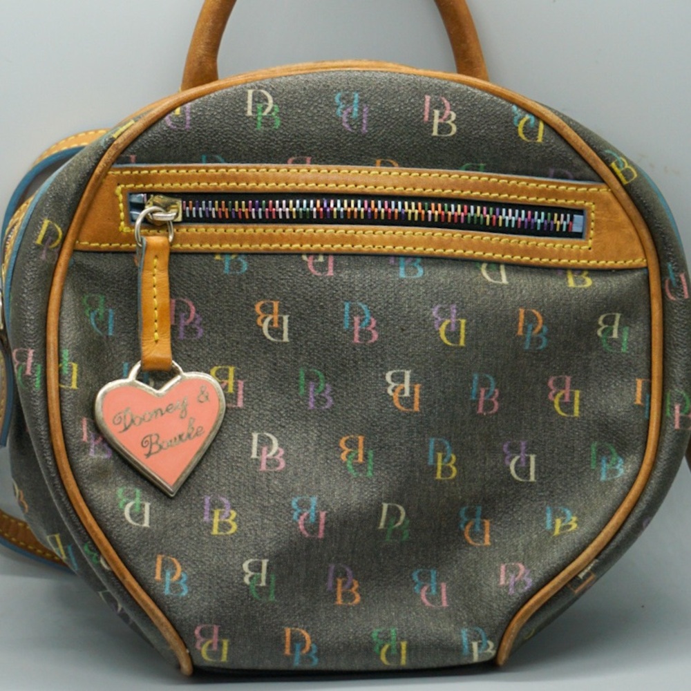 Dooney & Bourke Multicolor Y2K Logo Round Backpack Bag Charm Silver Hardware